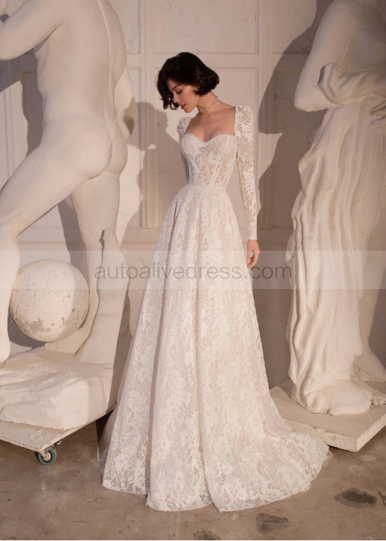 Long Sleeves Ivory Lace Rustic Wedding Dress Long Sleeves Ivory Lace Rustic Wedding Dress